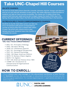 An image of a one-page flyer that describes the current course offerings of the correctional education program.
